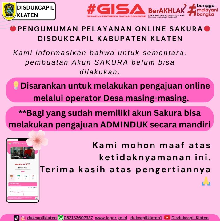 PENGUMUMAN PELAYANAN ONLINE SAKURA