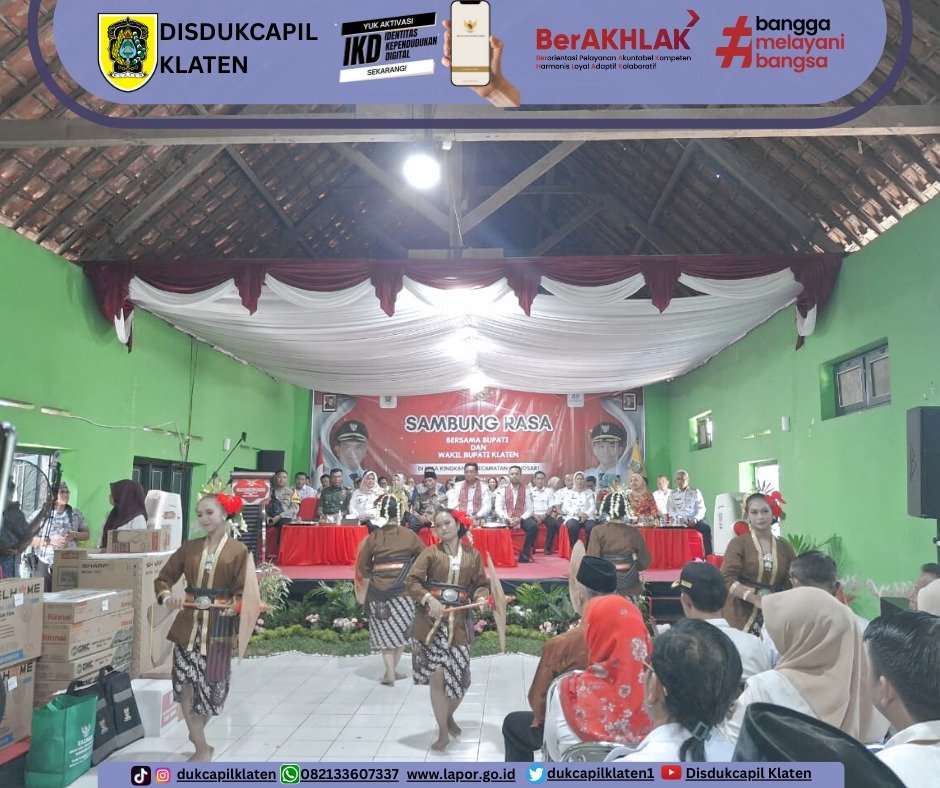 Disdukcapil Klaten hadir memberikan pelayanan adminduk pada kegiatan Sambung Rasa di Desa Ringinputih, Kec. Karangdowo dan Desa Kingkang, Kec. Wonosari, Klaten. Selasa–Rabu, 26–27 Agustus 2025