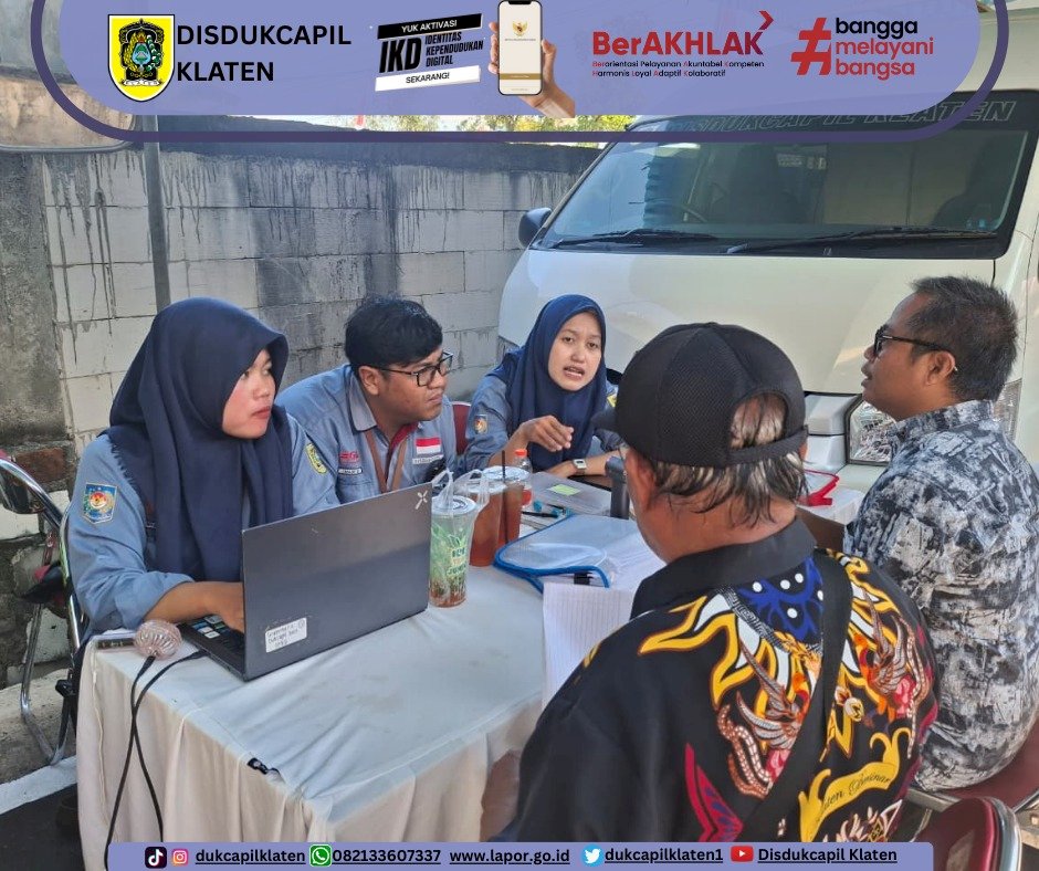 Disdukcapil Klaten hadir memberikan pelayanan adminduk pada kegiatan Sambung Rasa di Desa Ringinputih, Kec. Karangdowo dan Desa Kingkang, Kec. Wonosari, Klaten. Selasa–Rabu, 26–27 Agustus 2025