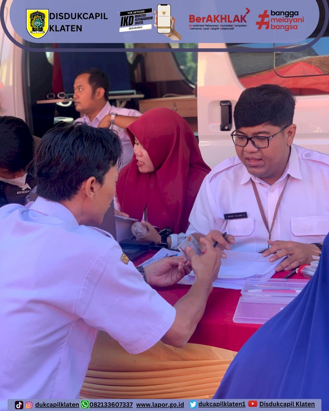 Disdukcapil Klaten hadir memberikan pelayanan adminduk pada kegiatan Sambung Rasa di Desa Sumberejo, Kec. Klaten Selatan, Klaten