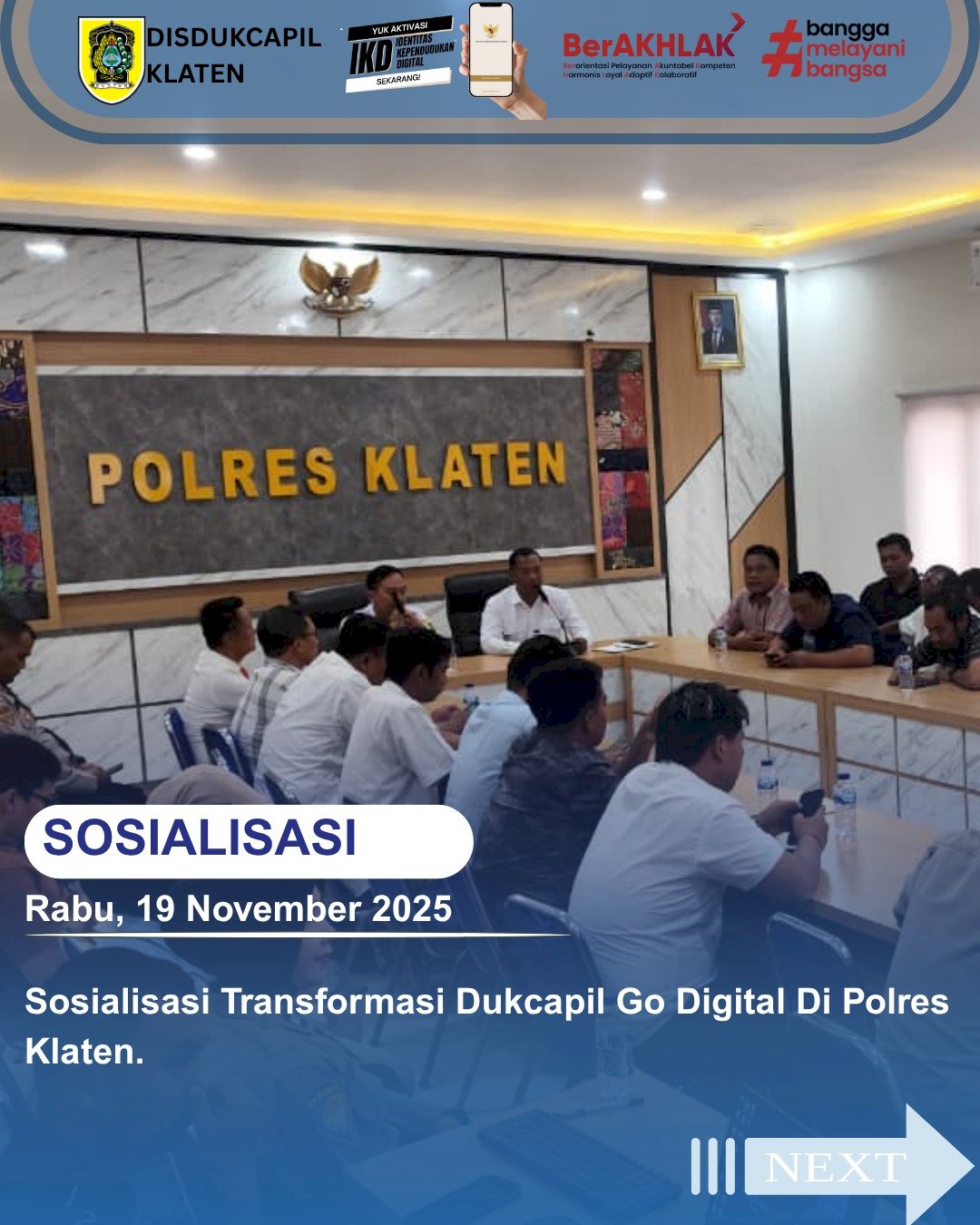 Dukcapil Klaten hadir di Polres Klaten untuk memberikan sosialisasi layanan digital adminduk.