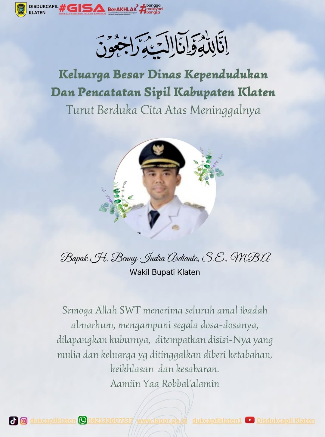 Selamat Jalan Bapak H. Benny Indra Ardhianto, S.E., M.B.A. Wakil Bupati Klaten