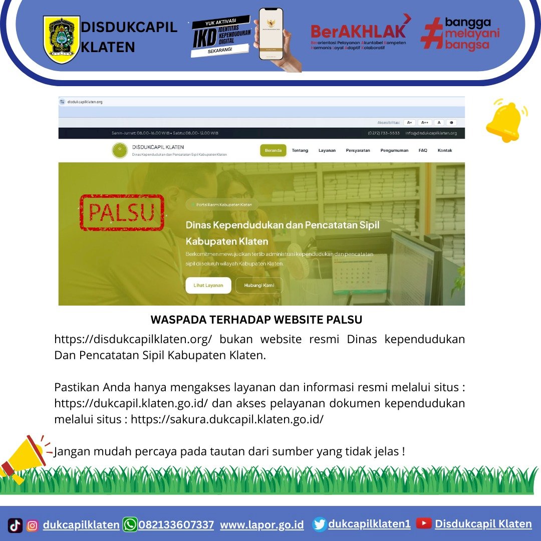 WASPADA ADA WEBSITE DUKCAPIL KLATEN PALSU