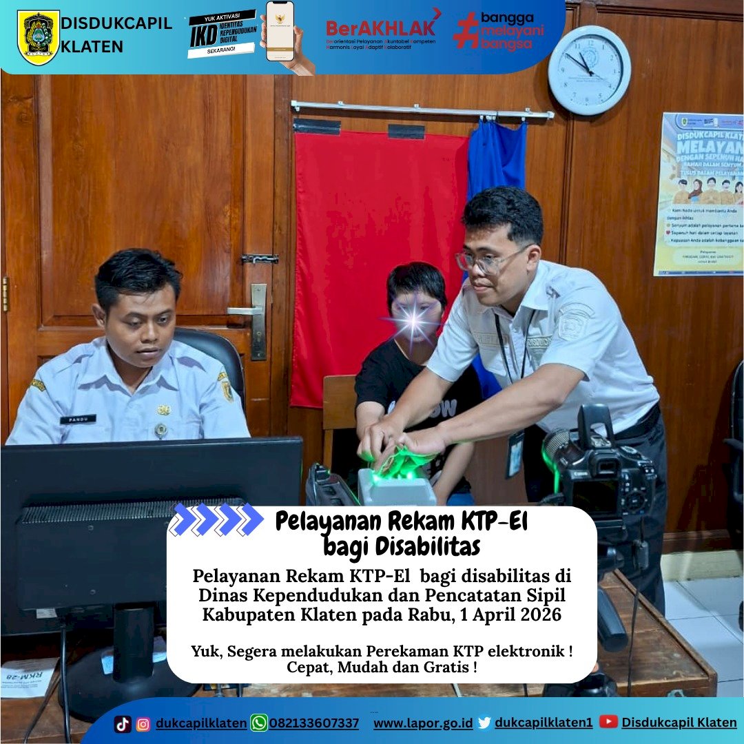 Disdukcapil Klaten memberikan pelayanan perekaman KTP-El bagi penyandang disabilitas