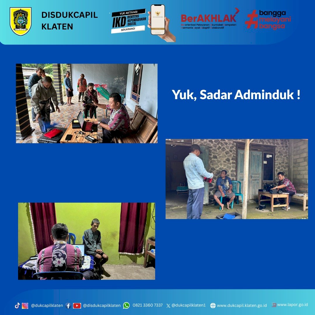 Disdukcapil Klaten memberikan pelayanan Jemput Bola perekaman KTP-El bagi penyandang disabilitas dan Lansia di Desa Tegalmulyo , Balerante , Panggang , Talun , Kendalsari . Kecamatan kemalang 