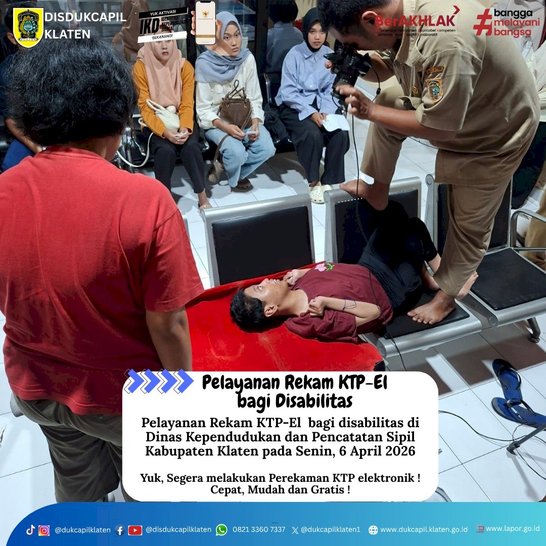 Disdukcapil Klaten memberikan pelayanan perekaman KTP-El bagi penyandang disabilitas di Kantor Disdukcapil Klaten