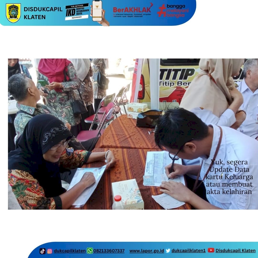 Dinas Dukcapil melaksanakan pelayanan adminduk di kegiatan Sambung Rasa pada hari Rabu 1 Juli 2026 di Desa Karanglo Kecamatan Polanharjo.