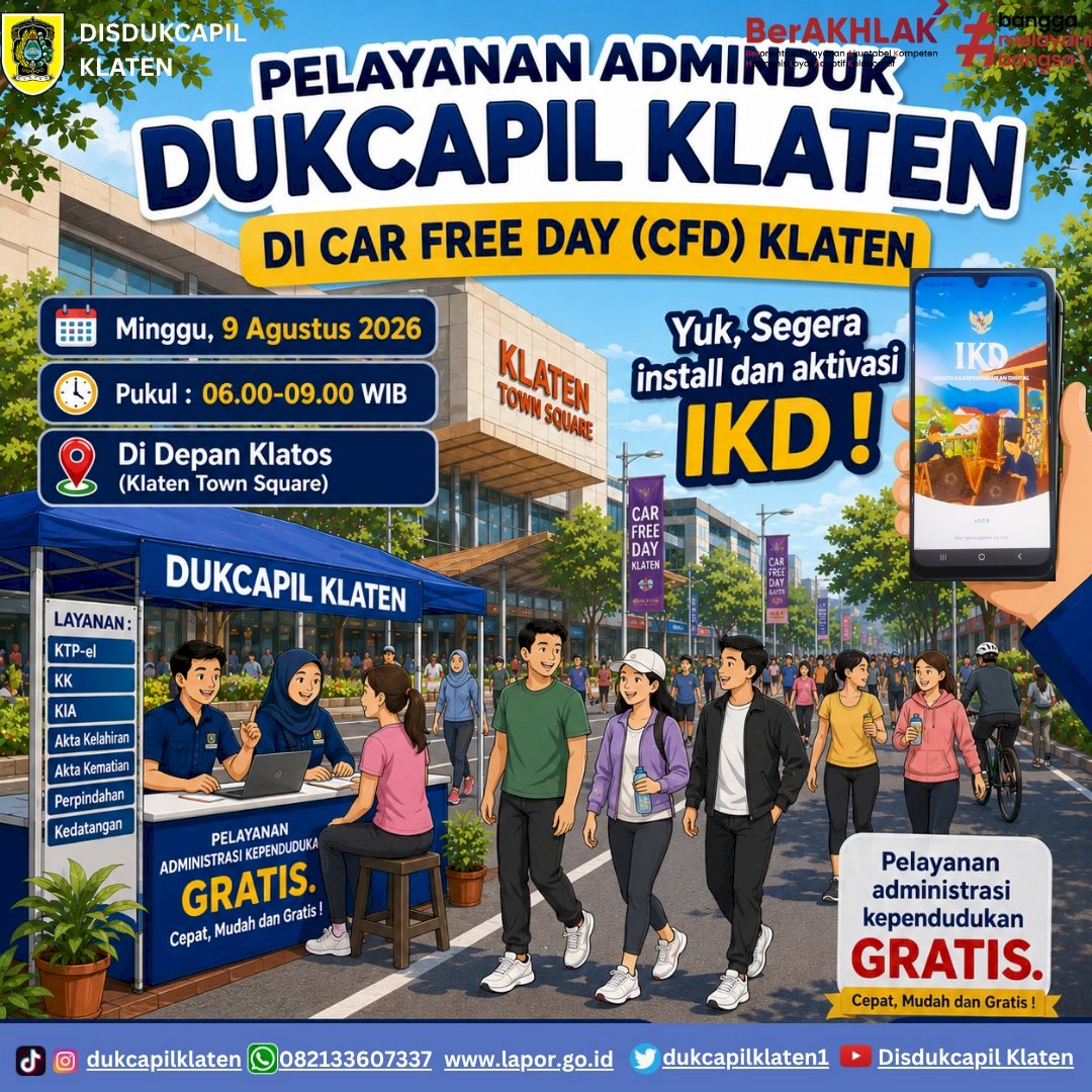 Disdukcapil Klaten Buka Layanan Adminduk dan Aktivasi IKD di Car Free Day 9 Agustus 2026