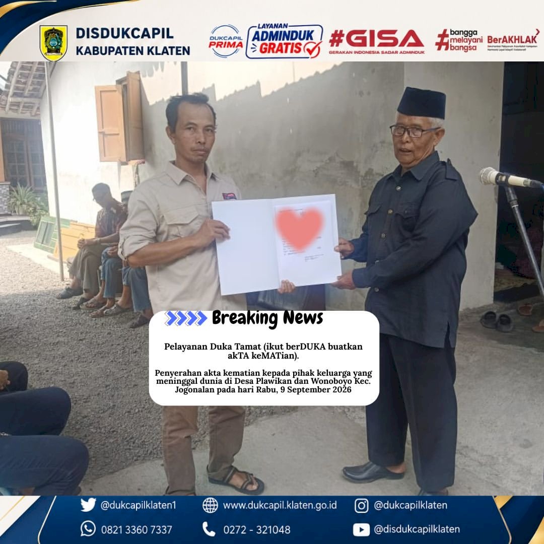 DUKA TAMAT  “Ikut berDUKA, buatkan akTA keMATian.”