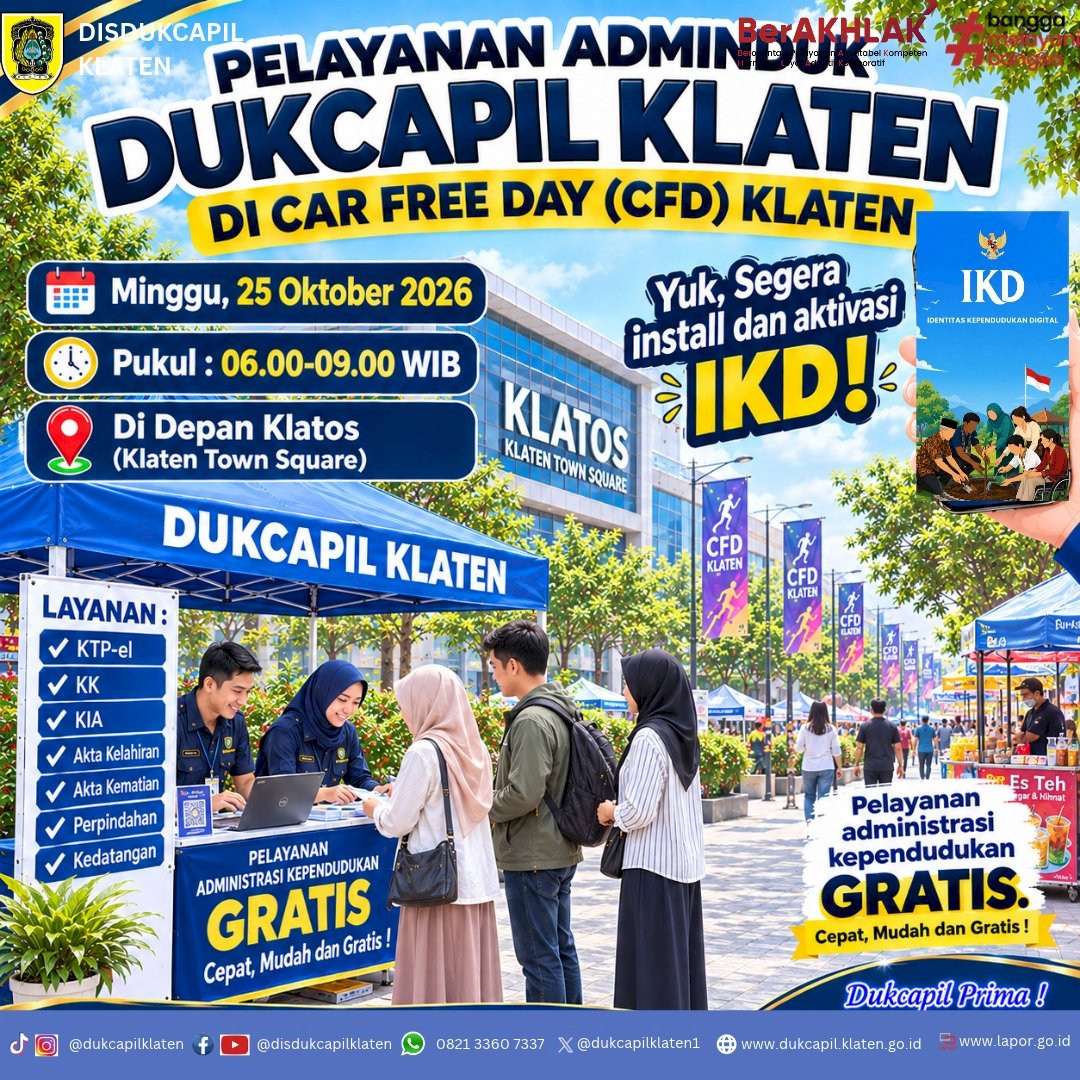 DUKCAPIL KLATEN HADIR DI CAR FREE DAY, PELAYANAN ADMINDUK GRATIS DAN MUDAH!